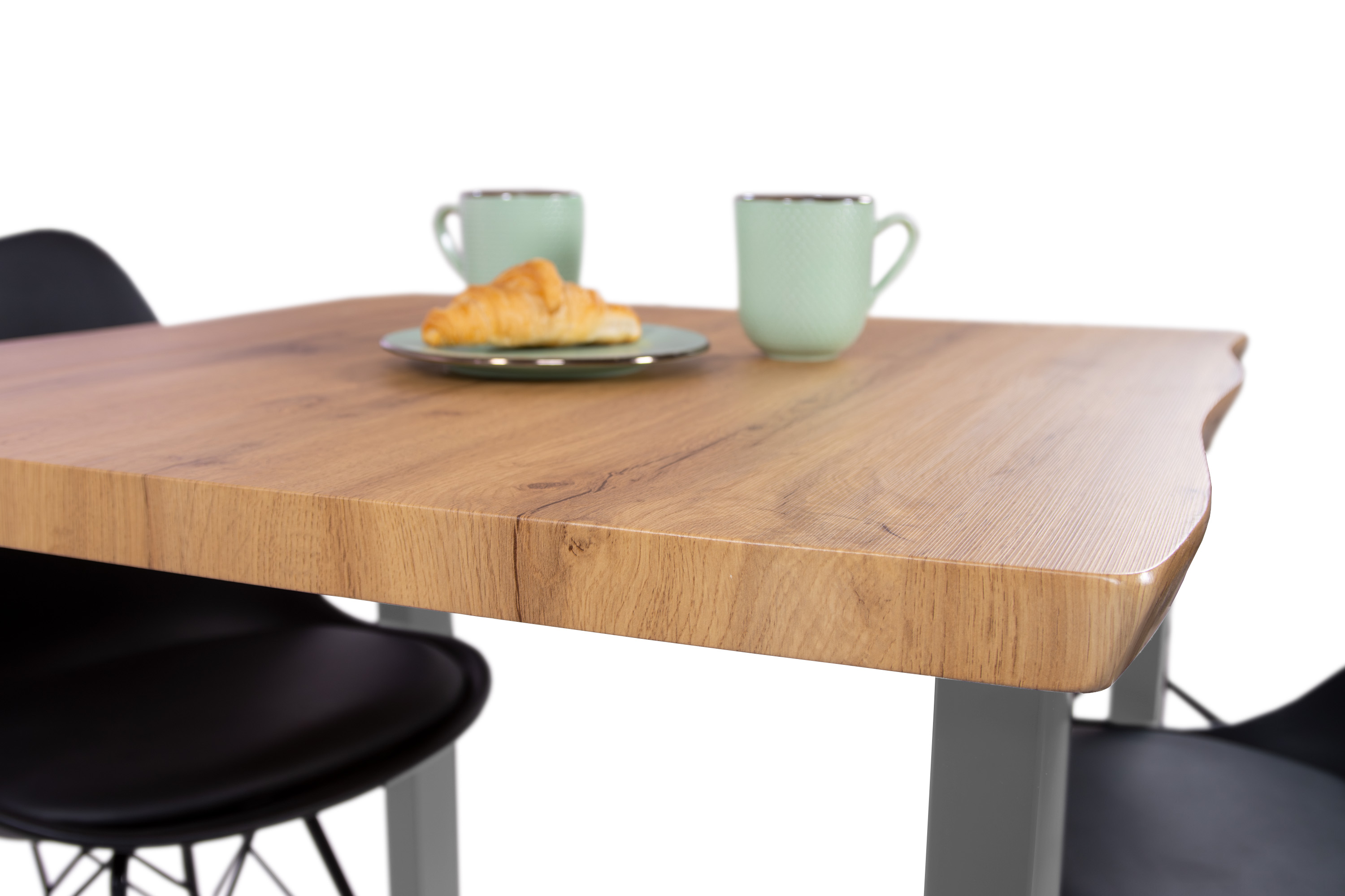 Esstisch Baumkante Holz-Optik Wildeiche 80 x 80 U-Gestell silber JOSY