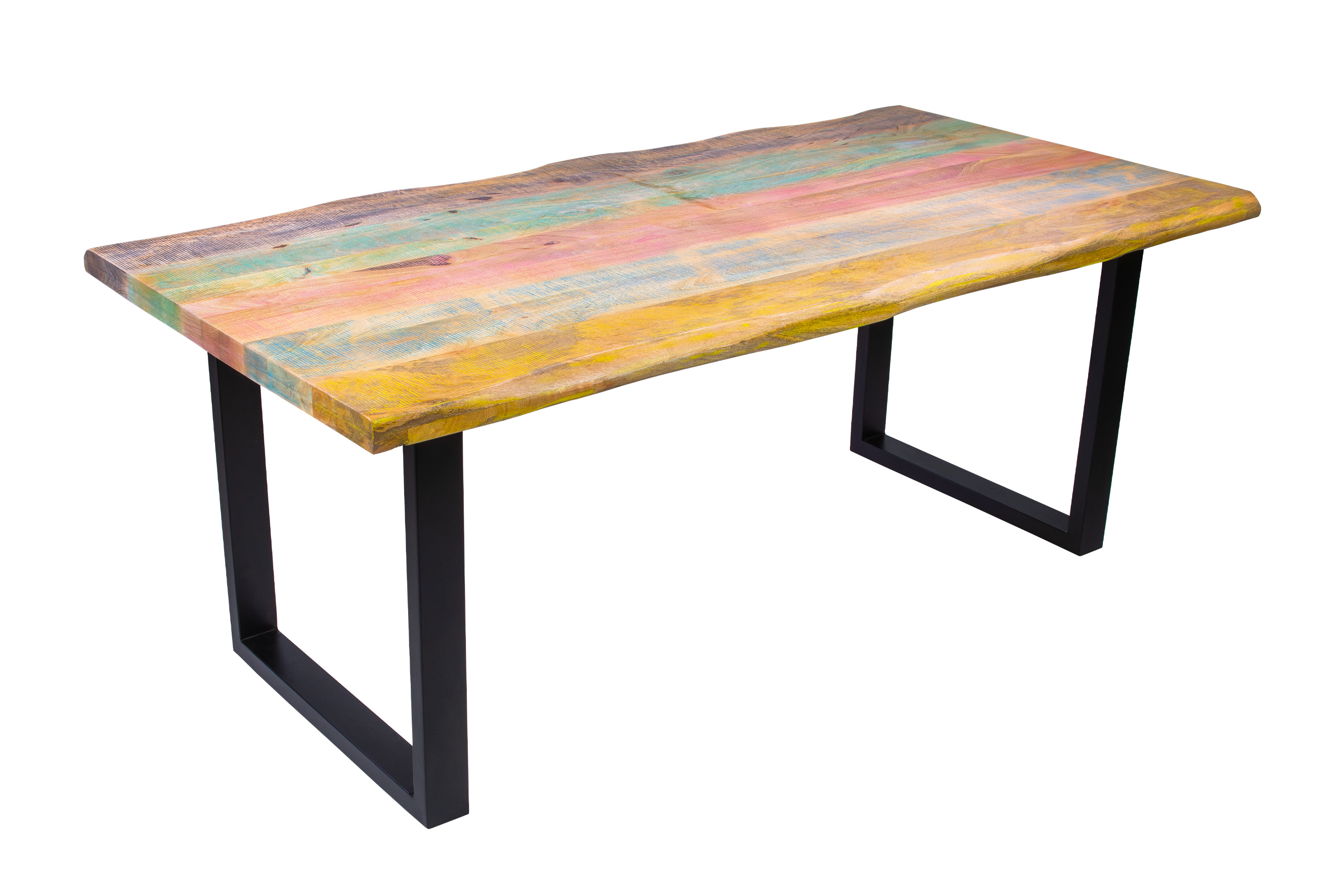 Esstisch Baumkante 160 x 85 cm Mango massiv Bunt U-Gestell Schwarz LIBRO