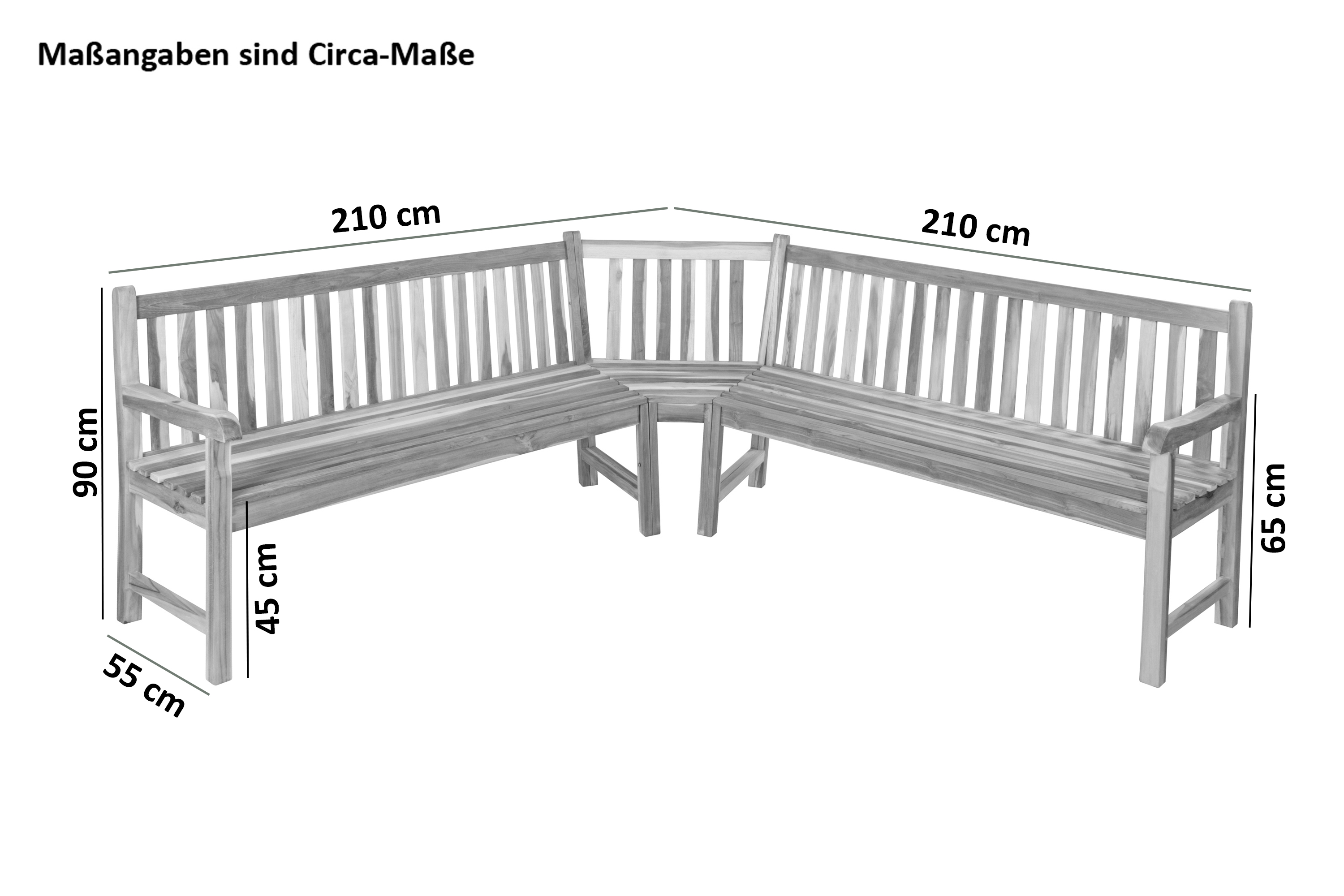 Gartenbank Eckbank 210 x 210 cm Teak-Holz Highline FELIA