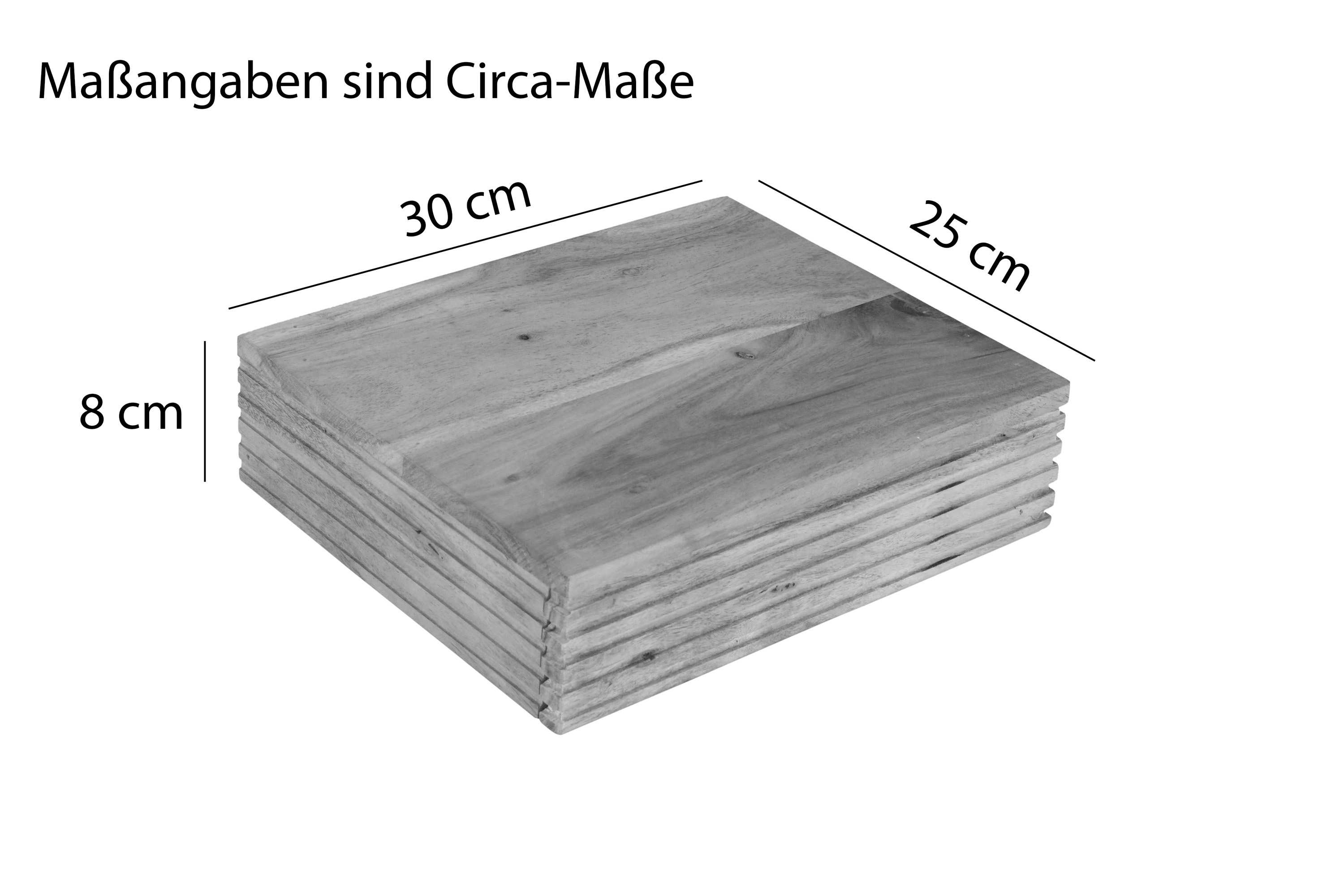 Steckboard mit Baumkante Schubladenregal Akazie massiv natur gerillt 30 x 25 x 8 cm LEONA