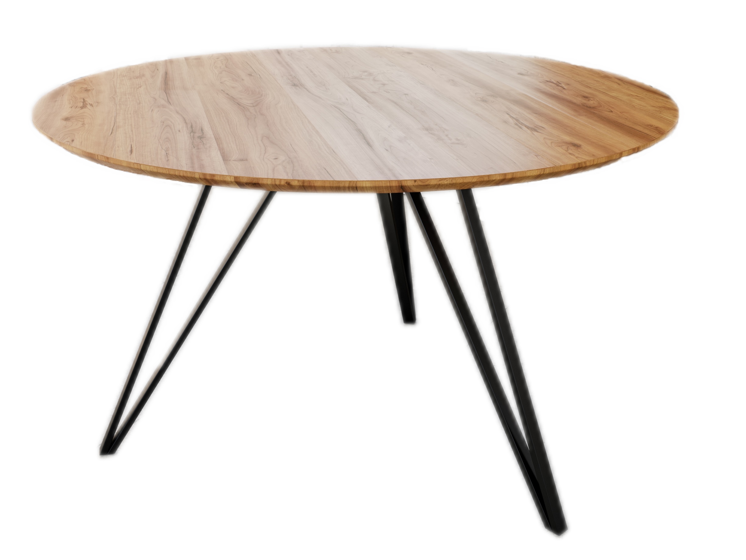 Runder Esszimmertisch Akazie natur Schweizer Kante 120 cm Metallfuß INSA