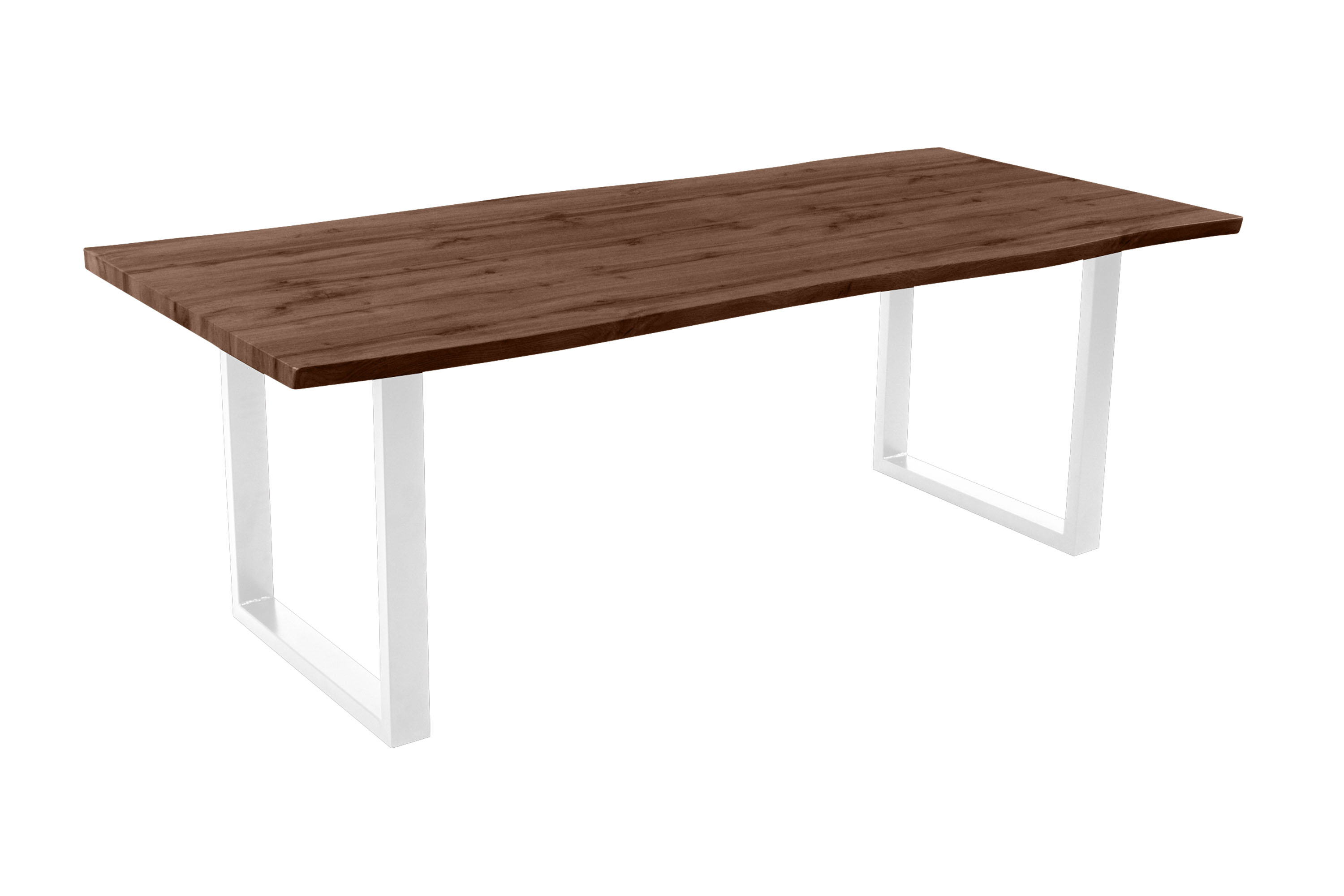 Esstisch Baumkante Holz-Optik Nussbaum 220 x 100 U-Gestell weiß JOSY