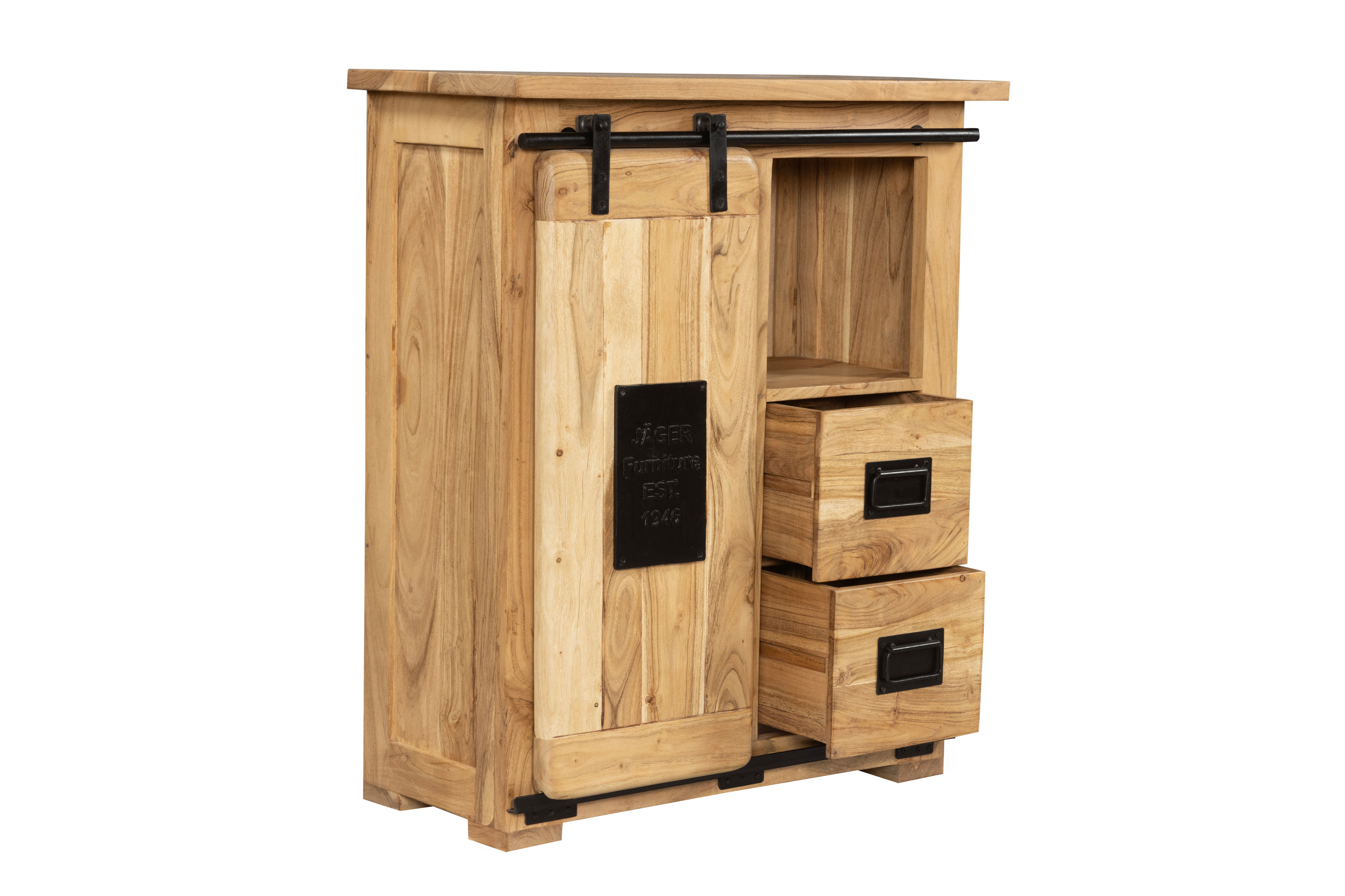 Sideboard Akazie massiv natur mit Holzrolltür 75 x 90 x 36 cm LIBRO