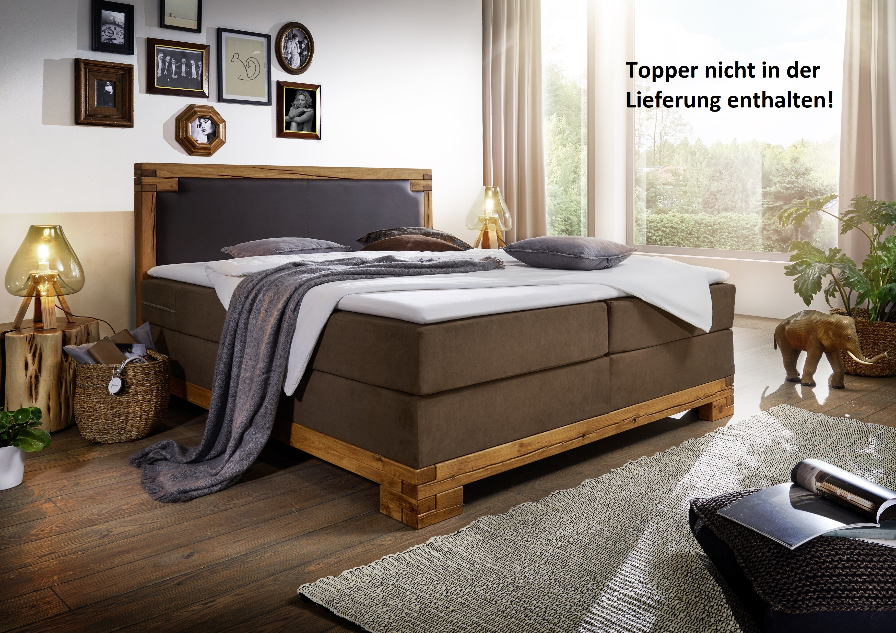 Boxspringbett 200 x 200 cm Stoff- und Kunstlederbezug - ohne Topper" - braun BARRINGTON