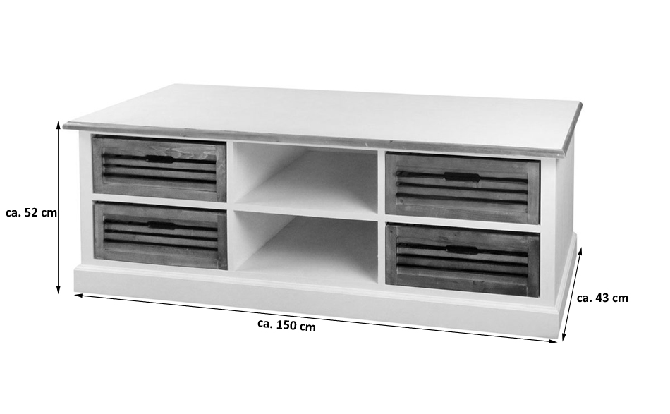Lowboard weiß 150x43 cm Paulowniaholz TV-Board PARIS II 